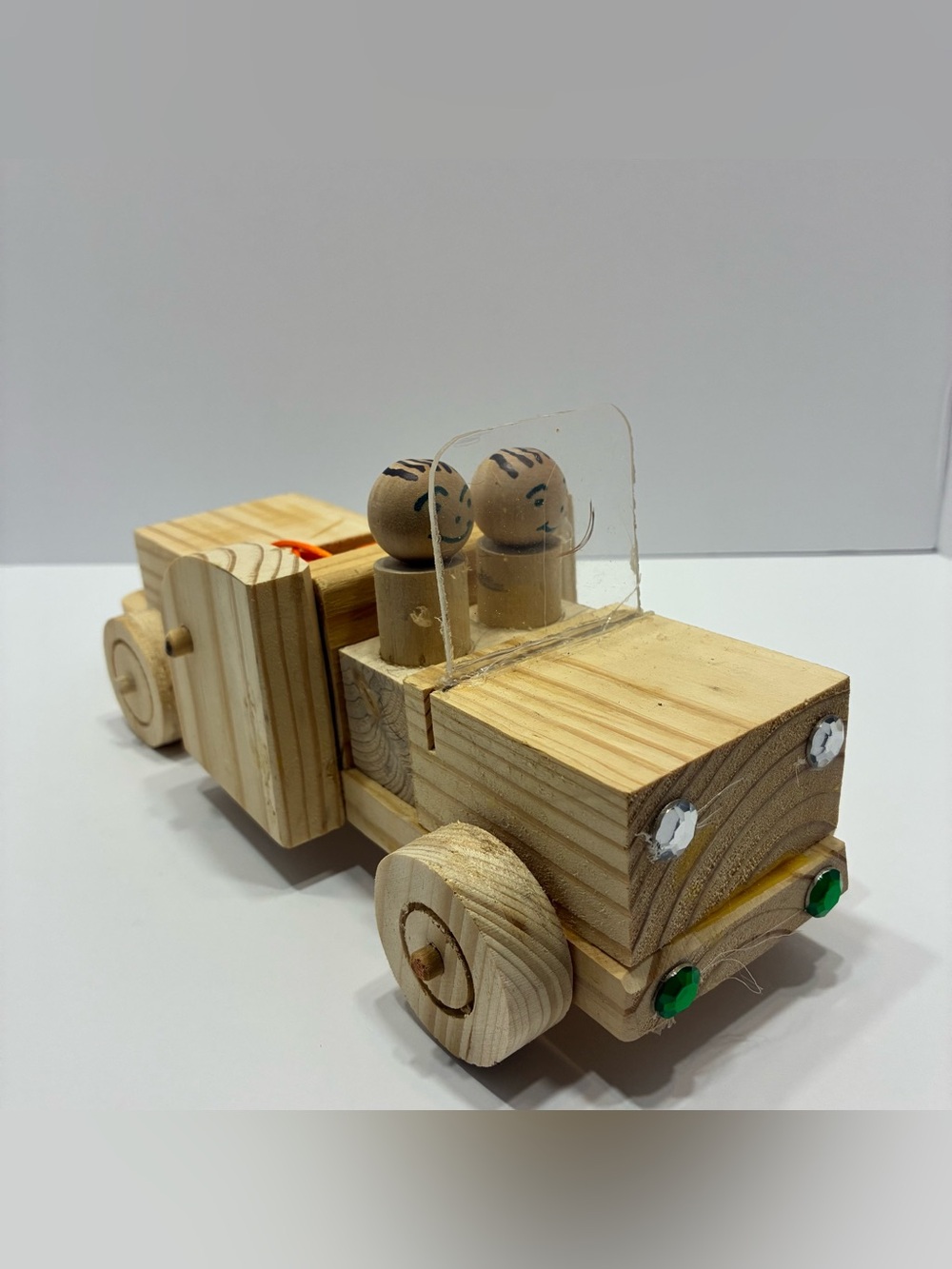 12” Natural Wood Toy Truck with Bead Driver – Handcrafted by GK Bush